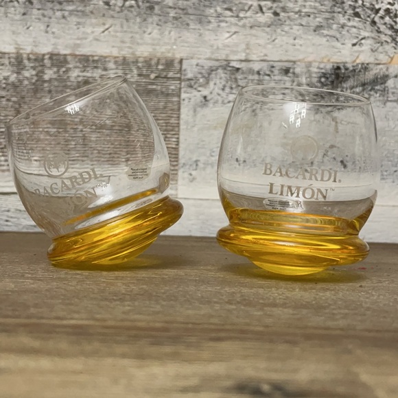 Bacardi Limon Round Bottom Set of Two Slant Top Gold Glasses - Picture 6 of 11